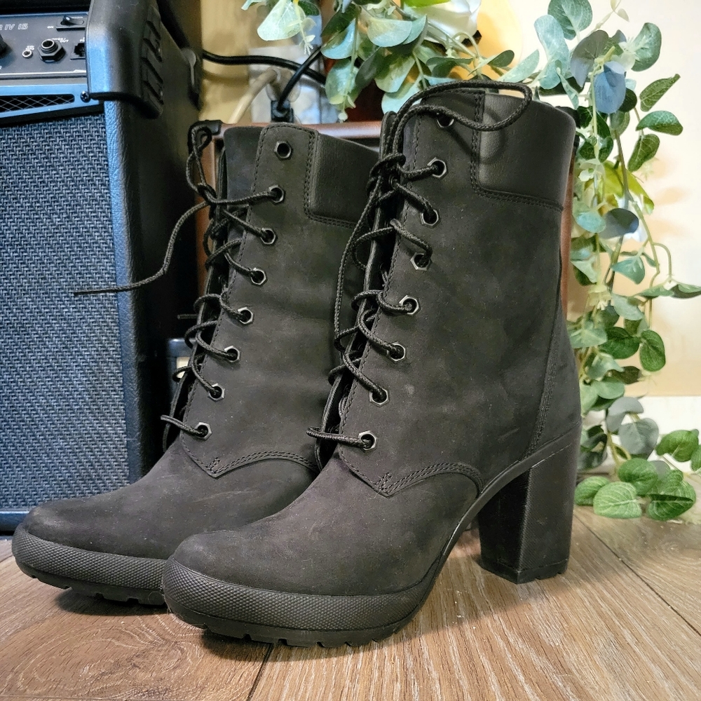 High heeled timberland boots (black) size 8.5
